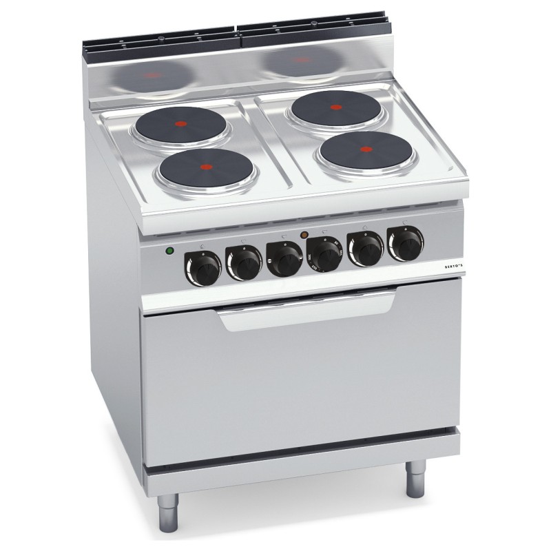 Cocina eléctrica industrial 4 placas redondas con horno eléctrico GN 2/1 Berto's Macros 700