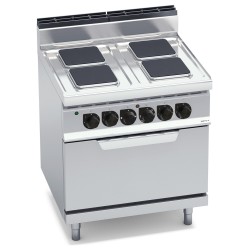 Cocina eléctrica industrial 4 placas cuadradas con horno eléctrico GN 2/1 Macros 700