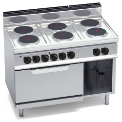 Cocina eléctrica industrial 6 placas redondas con horno eléctrico GN 2/1 Macros 700