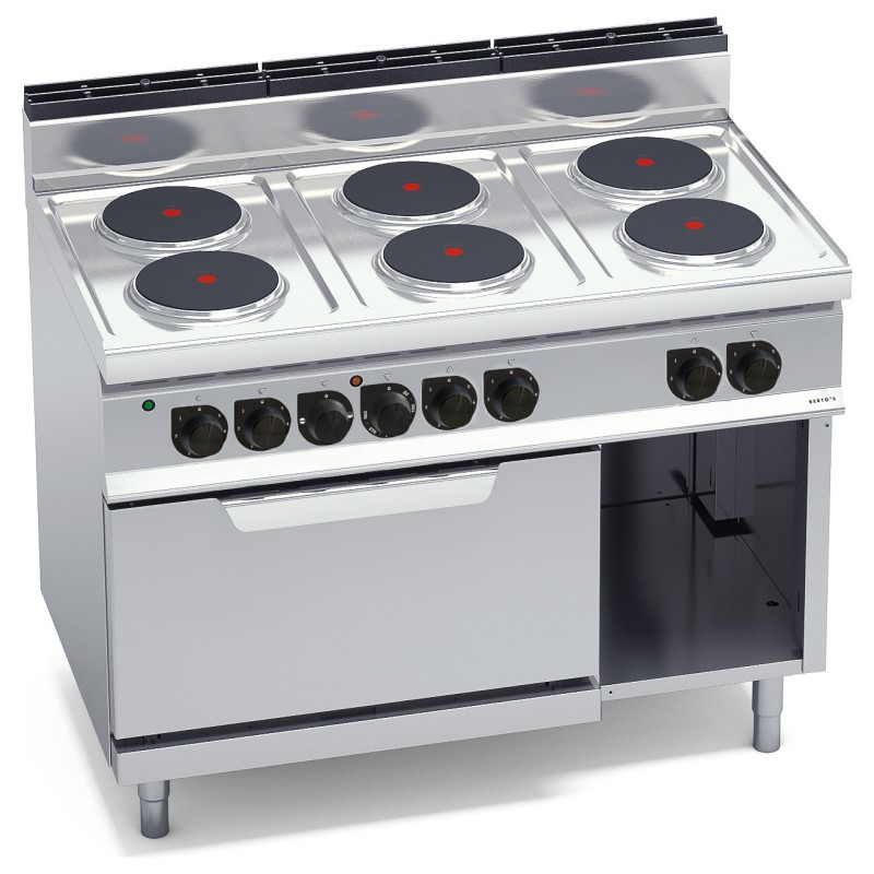 Cocina eléctrica industrial 6 placas redondas con horno eléctrico GN 2/1 Berto's Macros 700