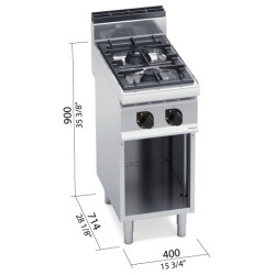 Cocina a gas industrial 2 fuegos Max Power con mueble Berto's Macros 700