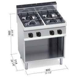 Cocina a gas industrial 4 fuegos con mueble Berto's Macros 700