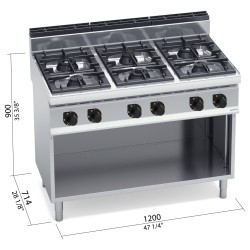 Cocina a gas industrial 6 fuegos Max Power con mueble Berto's Macros 700