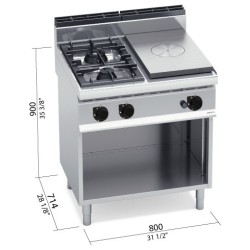 Cocina a gas 2 fuegos con placa radiante coup de feu y mueble Berto's Macros 700