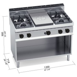 Cocina a gas 4 fuegos con placa radiante coup de feu y mueble Berto's Macros 700