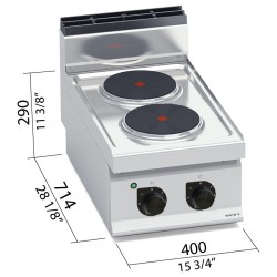 Cocina eléctrica industrial 2 placas redondas de sobremesa Berto's Macros 700
