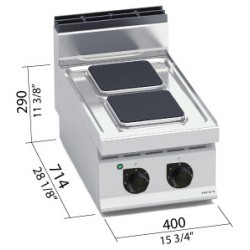 Cocina eléctrica industrial 2 placas cuadradas de sobremesa Berto's Macros 700