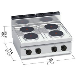 Cocina eléctrica industrial 4 placas redondas de sobremesa Berto's Macros 700