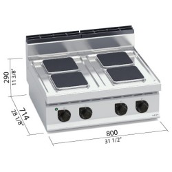 Cocina eléctrica industrial 4 placas cuadradas de sobremesa Berto's Macros 700