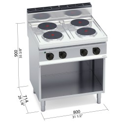 Cocina eléctrica industrial 4 placas redondas con mueble Berto's Macros 700