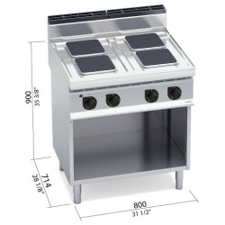Cocina eléctrica industrial 4 placas cuadradas con mueble Berto's Macros 700