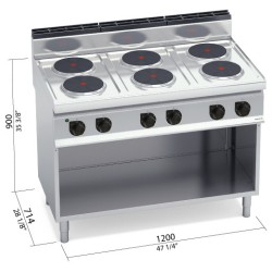 Cocina eléctrica industrial 6 placas redondas con mueble Berto's Macros 700