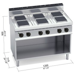 Cocina eléctrica industrial 6 placas cuadradas con mueble Berto's Macros 700