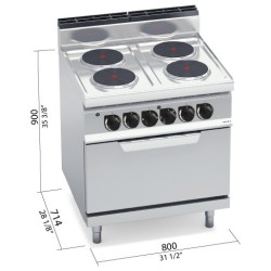 Cocina eléctrica industrial 4 placas redondas con horno eléctrico GN 2/1 Berto's Macros 700