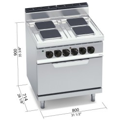 Cocina eléctrica industrial 4 placas cuadradas con horno eléctrico GN 2/1 Berto's Macros 700