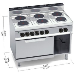 Cocina eléctrica industrial 6 placas redondas con horno eléctrico GN 2/1 Berto's Macros 700