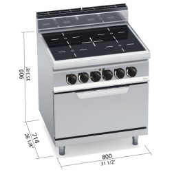 Cocina vitrocerámica industrial 4 zonas con horno eléctrico GN 2/1 Berto's Macros 700