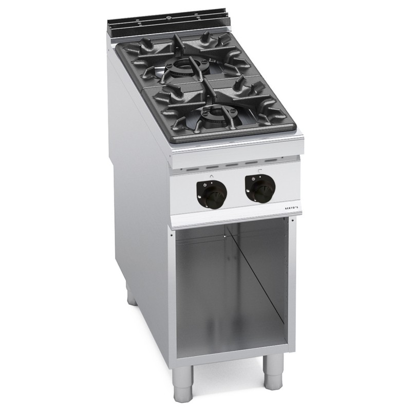Cocina a gas industrial 2 fuegos sobre mueble Berto's Maxima 900