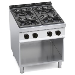 Cocina a gas industrial 4 fuegos Max Power sobre mueble Maxima 900
