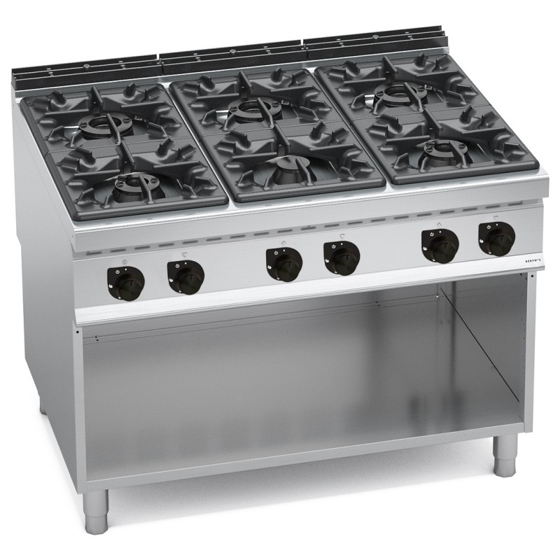 Cocina a gas industrial 6 fuegos sobre mueble Berto's Maxima 900