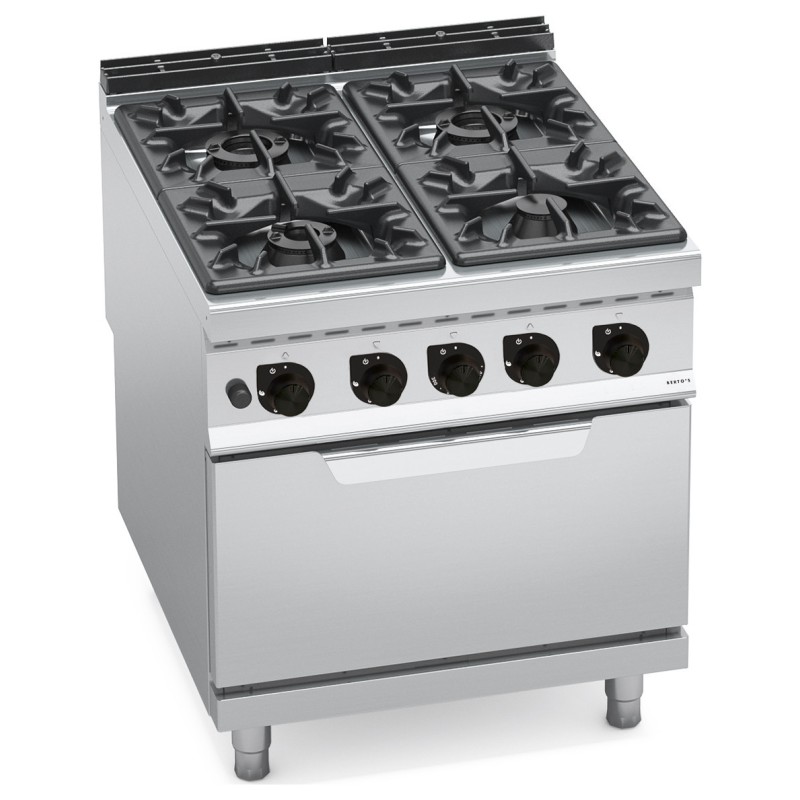 Cocina a gas industrial 4 fuegos con horno a gas GN 2/1 Berto's Maxima 900