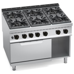 Cocina a gas industrial 6 fuegos Max Power con horno a gas GN 2/1 Maxima 900
