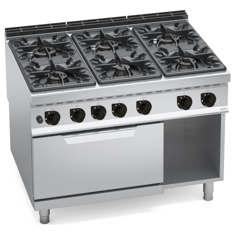 Cocina a gas industrial 6 fuegos Max Power con horno a gas GN 2/1 Berto's Maxima 900