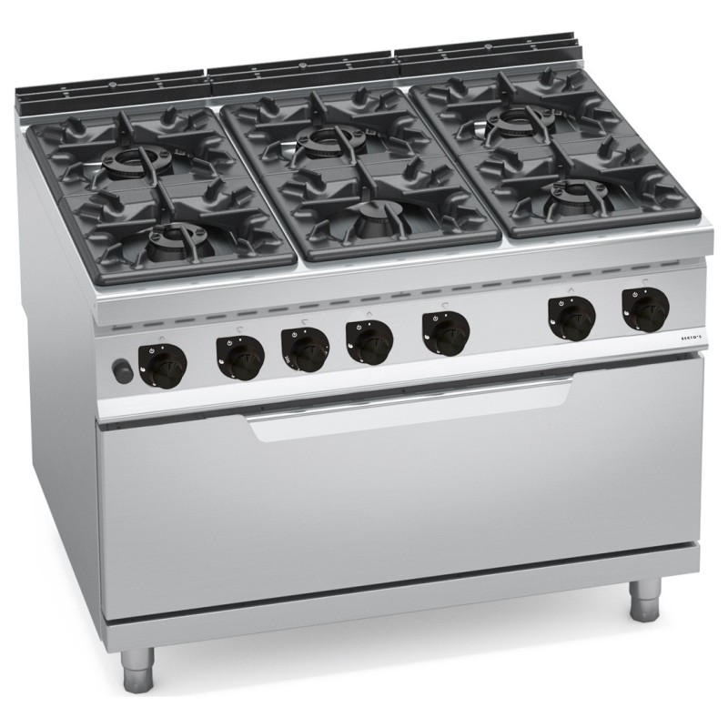 Cocina a gas industrial 6 fuegos Max Power con horno a gas Maxi Berto's Maxima 900