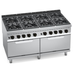 Cocina a gas industrial 8 fuegos con 2 hornos a gas GN 2/1 Maxima 900