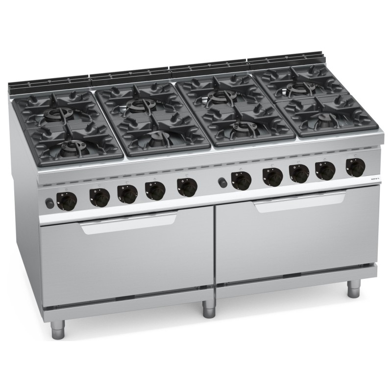 Cocina a gas industrial 8 fuegos con 2 hornos a gas GN 2/1 Berto's Maxima 900