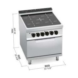 Cocina vitrocerámica industrial 4 zonas con horno eléctrico GN 2/1 Maxima 900