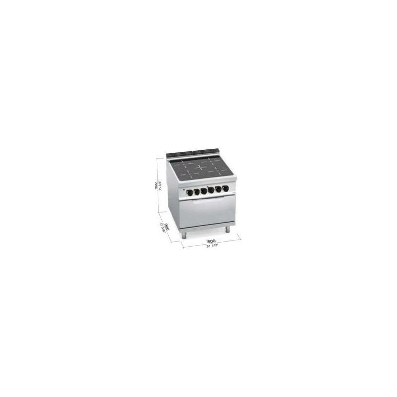Cocina vitrocerámica industrial 4 zonas con horno eléctrico GN 2/1 Berto's Maxima 900