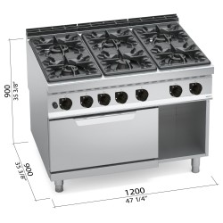 Cocina a gas industrial 6 fuegos Max Power con horno a gas GN 2/1 Berto's Maxima 900