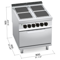 Cocina eléctrica industrial 4 placas con horno eléctrico GN 2/1 Berto's Maxima 900