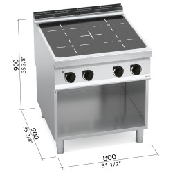 Cocina vitrocerámica industrial 4 zonas sobre mueble Berto's Maxima 900