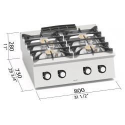 Cocina a gas industrial 4 fuegos de sobremesa Berto's S700