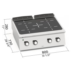Cocina vitrocerámica industrial 4 zonas de sobremesa S700