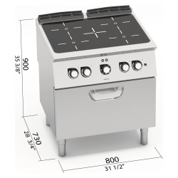 Cocina vitrocerámica industrial 4 zonas con horno eléctrico GN 1/1 S700