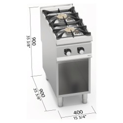 Cocina a gas industrial 2 fuegos Max Power sobre mueble Berto's S900