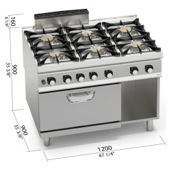 Cocina a gas industrial 6 fuegos con horno a gas GN 2/1 Berto's S900