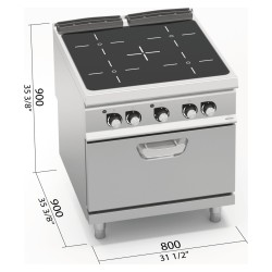 Cocina vitrocerámica industrial 4 zonas con horno eléctrico GN 1/1 S900