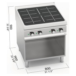 Cocina de inducción industrial 4 zonas de 7 kW sobre mueble S900