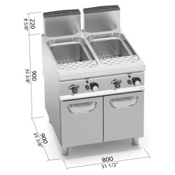 Cuece pastas a gas industrial 2 cubas 40+40 litros sobre mueble Berto's S900