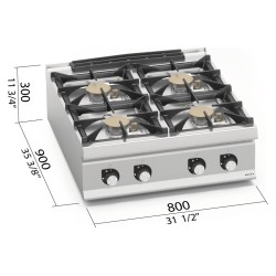 Cocina a gas industrial 4 fuegos Max Power de sobremesa Berto's LX900 Top