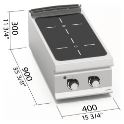 Cocina vitrocerámica industrial 2 zonas de sobremesa LX900 Top
