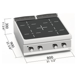 Cocina vitrocerámica industrial 4 zonas de sobremesa LX900 Top