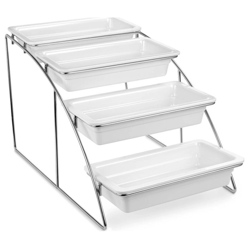 Expositor escalonado inox para 4 cubetas GN 1/3