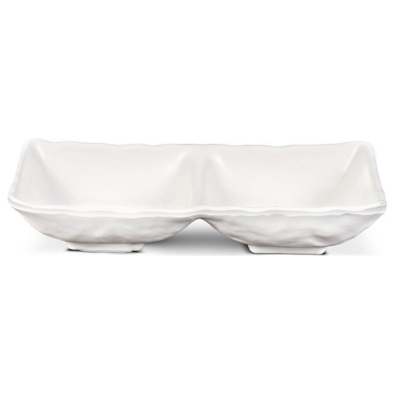 Bandeja de 2 compartimentos para snacks de melamina blanca