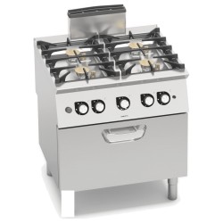 Cocina a gas industrial 4 fuegos con horno a gas GN 2/1 y fondo de agua Berto's S700