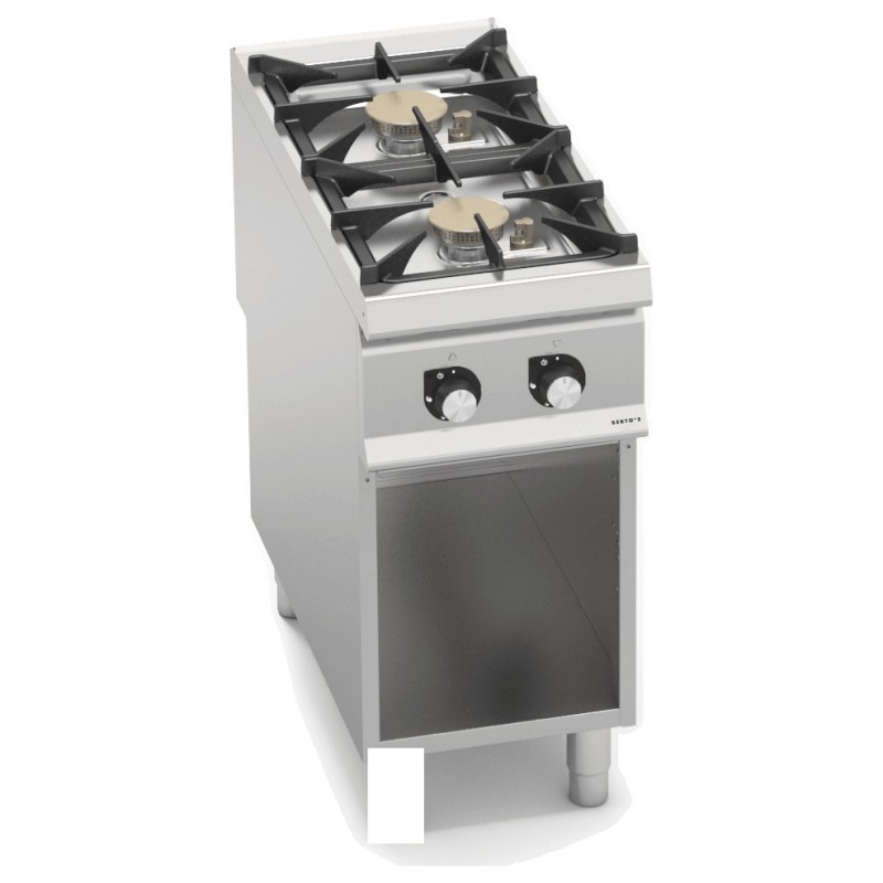Cocina a gas industrial 2 fuegos sobre mueble Berto's S900